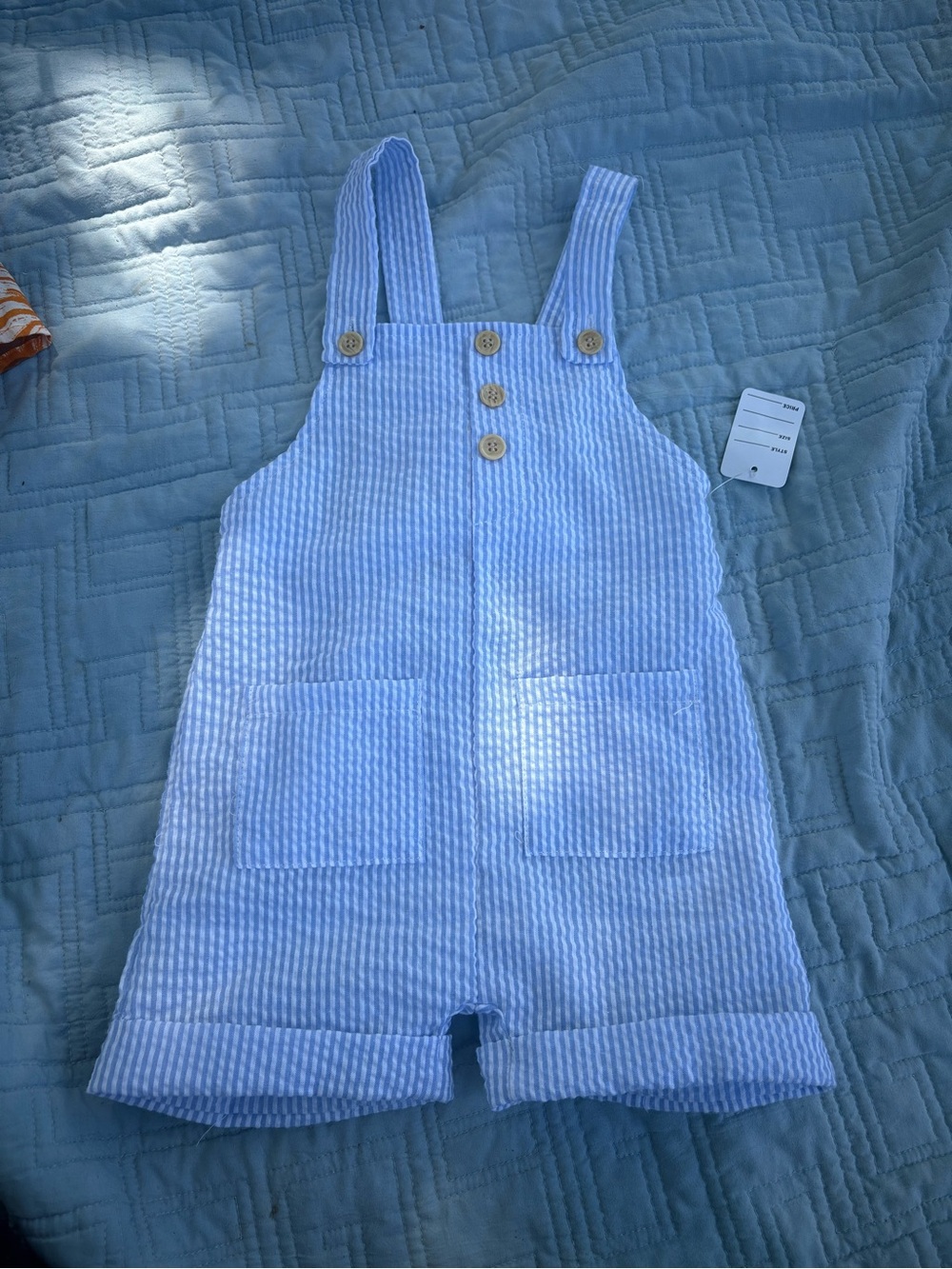 Rachel Zoe Blue & White Striped Seersucker Kids Overalls